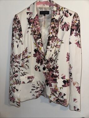 Escada White Blazer with Pink and Green Floral Print